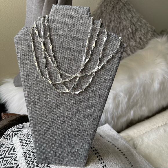 GIVENCHY |Small Bar Link Chain Silver Tone Multi-Strand 16" Long Necklace - Picture 14 of 16